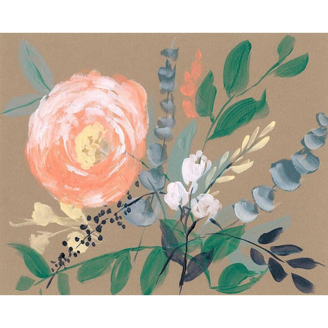 Flowers on Mocha II Black Modern Wood Framed Art Print by Goldberger, Jennifer