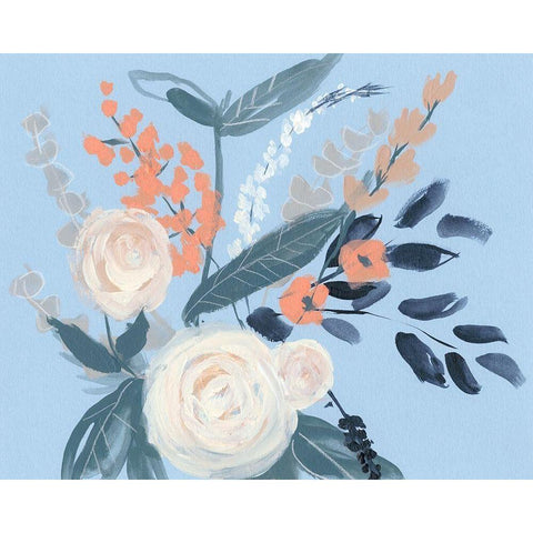 Eucalyptus Bouquet on Blue II Black Modern Wood Framed Art Print with Double Matting by Goldberger, Jennifer