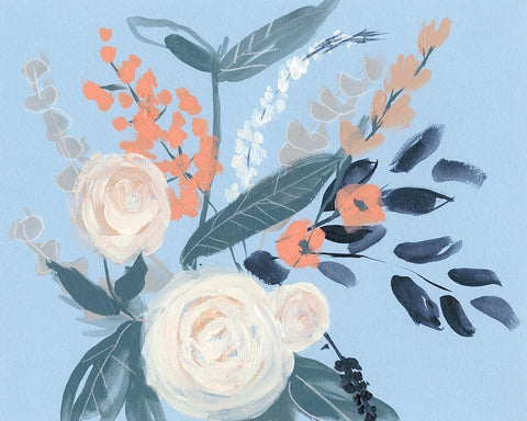 Eucalyptus Bouquet on Blue II Black Ornate Wood Framed Art Print with Double Matting by Goldberger, Jennifer