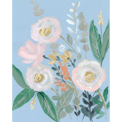 Spring Bouquet on Blue I Black Modern Wood Framed Art Print with Double Matting by Goldberger, Jennifer