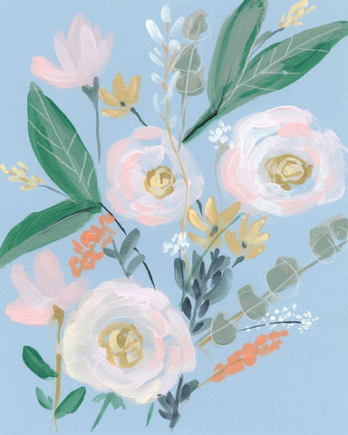 Spring Bouquet on Blue II Black Ornate Wood Framed Art Print with Double Matting by Goldberger, Jennifer