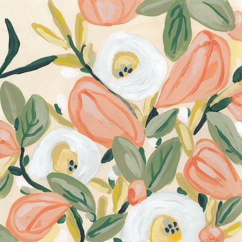 Gleeful Garden I Gold Ornate Wood Framed Art Print with Double Matting by Vess, June Erica