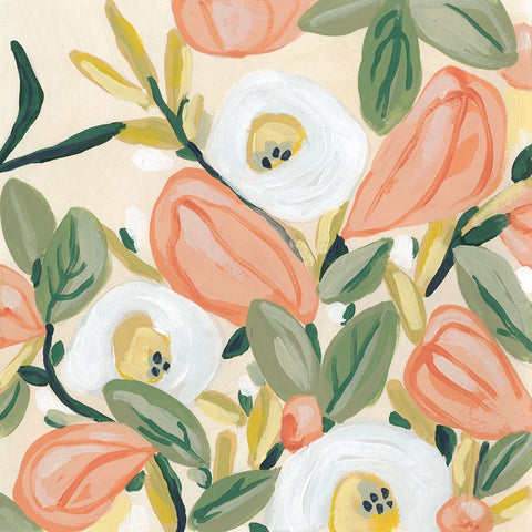 Gleeful Garden I White Modern Wood Framed Art Print with Double Matting by Vess, June Erica