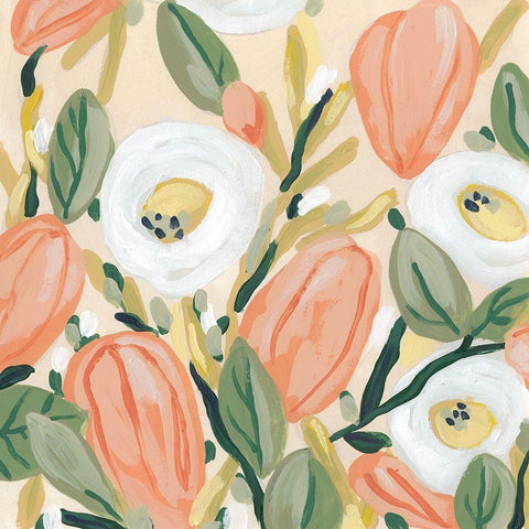 Gleeful Garden II White Modern Wood Framed Art Print by Vess, June Erica