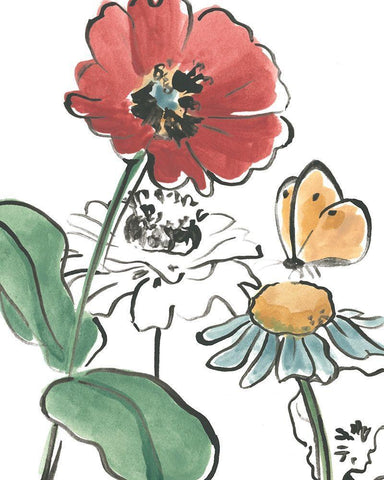Boho Florals II White Modern Wood Framed Art Print with Double Matting by Vess, June Erica