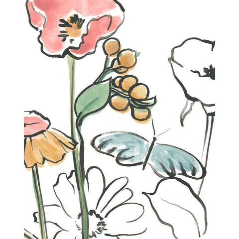Boho Florals V Black Modern Wood Framed Art Print by Vess, June Erica