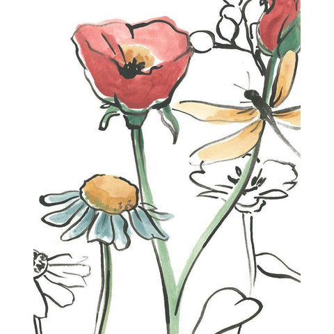 Boho Florals VI White Modern Wood Framed Art Print by Vess, June Erica