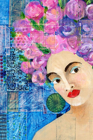 Flowers in her Hair II White Modern Wood Framed Art Print with Double Matting by Moore, Regina
