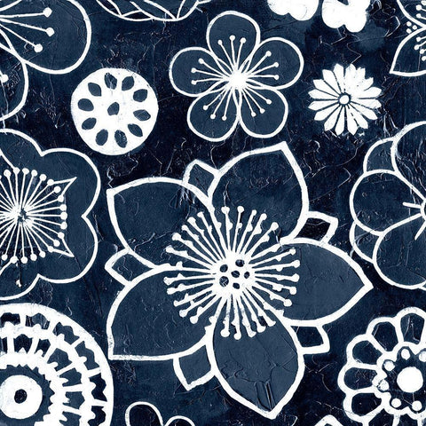 Navy Cascade I Black Modern Wood Framed Art Print by Meagher, Megan