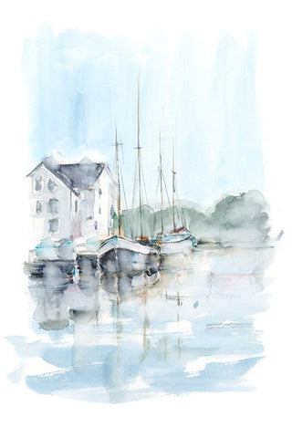 New England Port I White Modern Wood Framed Art Print with Double Matting by Harper, Ethan