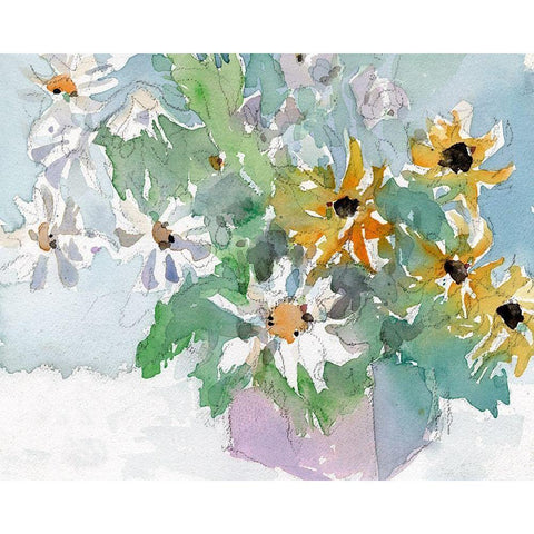 Daisies and Black Eyed Susans I Black Modern Wood Framed Art Print with Double Matting by Dixon, Samuel