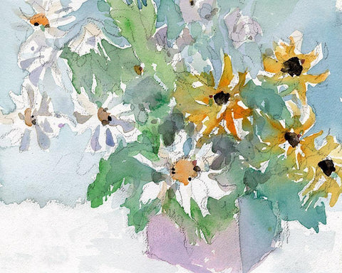 Daisies and Black Eyed Susans I White Modern Wood Framed Art Print with Double Matting by Dixon, Samuel