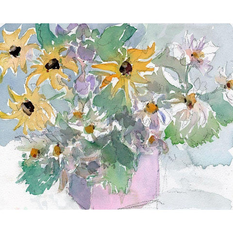 Daisies and Black Eyed Susans II White Modern Wood Framed Art Print by Dixon, Samuel