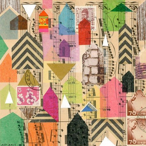 Stamped Houses I White Modern Wood Framed Art Print with Double Matting by Galapon, Nikki