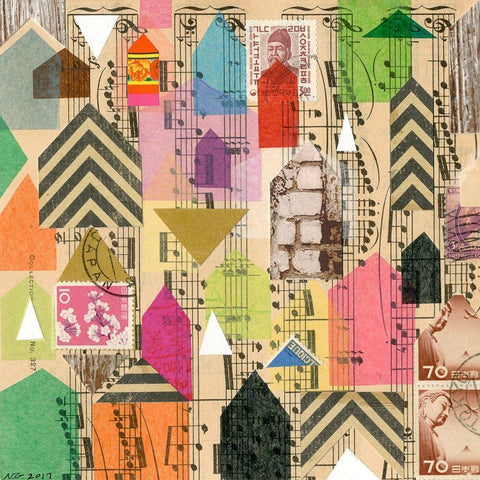 Stamped Houses I Black Modern Wood Framed Art Print by Galapon, Nikki