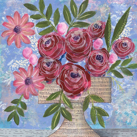 Rosa Bouquet I White Modern Wood Framed Art Print by Moore, Regina