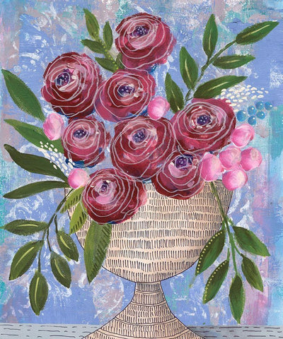 Rosa Bouquet II Black Ornate Wood Framed Art Print with Double Matting by Moore, Regina