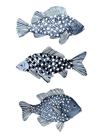 Blue Fish I White Modern Wood Framed Art Print with Double Matting by Scarvey, Emma