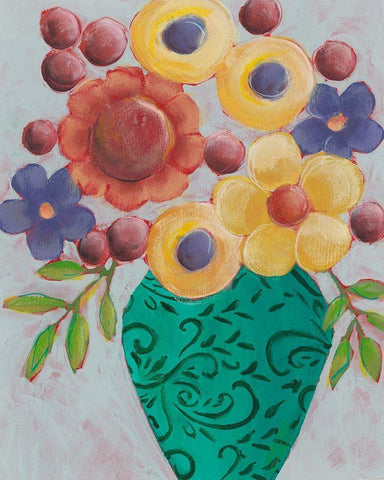 Sunny Floral I White Modern Wood Framed Art Print with Double Matting by Moore, Regina