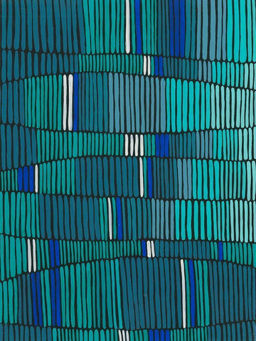 Teal Tribal II White Modern Wood Framed Art Print with Double Matting by Moore, Regina