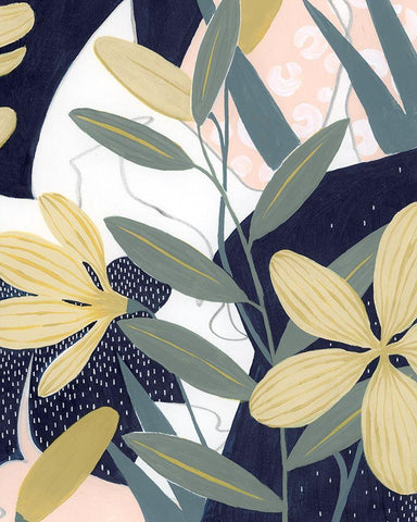 Flores Noche II White Modern Wood Framed Art Print with Double Matting by Popp, Grace