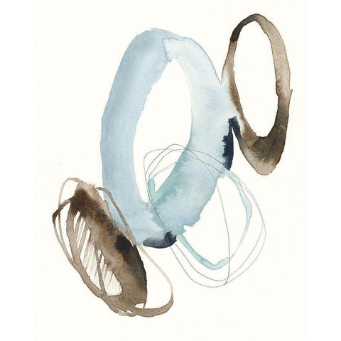 Blue and Umber Rounds II Black Modern Wood Framed Art Print with Double Matting by Goldberger, Jennifer