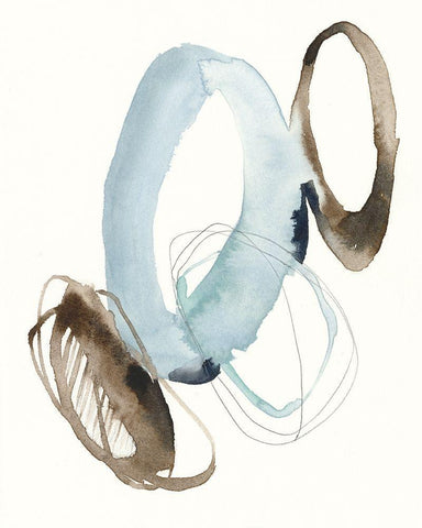 Blue and Umber Rounds II White Modern Wood Framed Art Print with Double Matting by Goldberger, Jennifer