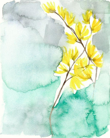 Forsythia Dreams II Black Ornate Wood Framed Art Print with Double Matting by Goldberger, Jennifer