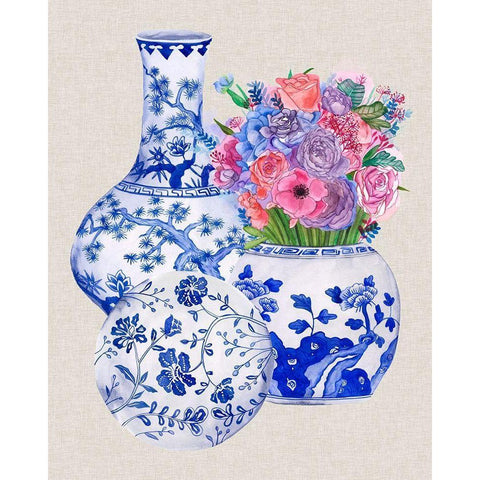 Delft Blue Vases II Black Modern Wood Framed Art Print with Double Matting by Wang, Melissa