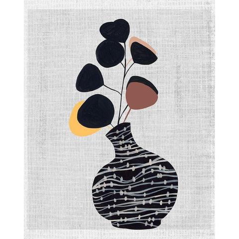 Decorated Vase with Plant I White Modern Wood Framed Art Print by Wang, Melissa