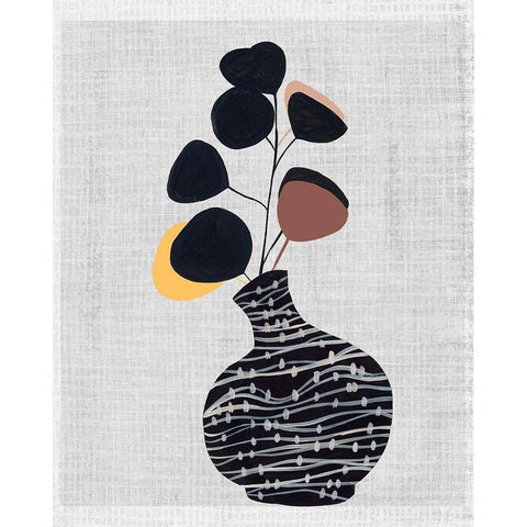 Decorated Vase with Plant I Black Modern Wood Framed Art Print by Wang, Melissa
