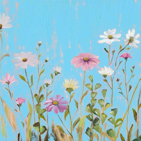 Wild Flowers on Cerulean I White Modern Wood Framed Art Print with Double Matting by Iafrate, Sandra