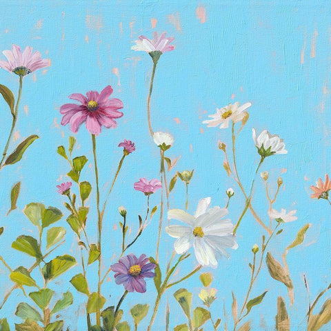 Wild Flowers on Cerulean II Black Ornate Wood Framed Art Print with Double Matting by Iafrate, Sandra