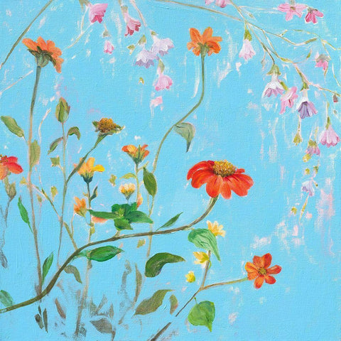 Wild Flowers on Cerulean IV Black Ornate Wood Framed Art Print with Double Matting by Iafrate, Sandra