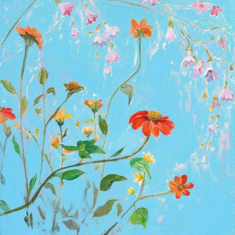 Wild Flowers on Cerulean IV Gold Ornate Wood Framed Art Print with Double Matting by Iafrate, Sandra