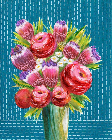 Bashful Bouquet II White Modern Wood Framed Art Print with Double Matting by Moore, Regina