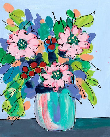Rowdy Floral I Black Ornate Wood Framed Art Print with Double Matting by Moore, Regina