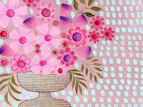 Cheeky Pink Floral I White Modern Wood Framed Art Print with Double Matting by Moore, Regina