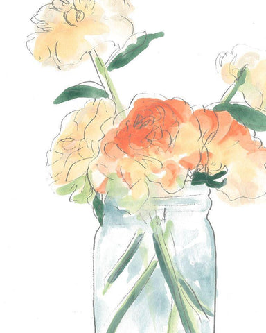 Soft Posy Sketch I White Modern Wood Framed Art Print with Double Matting by Vess, June Erica