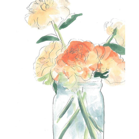 Soft Posy Sketch I Black Modern Wood Framed Art Print by Vess, June Erica