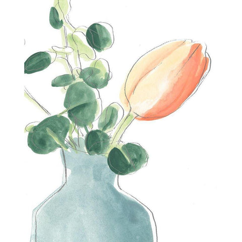 Soft Posy Sketch II Black Modern Wood Framed Art Print by Vess, June Erica