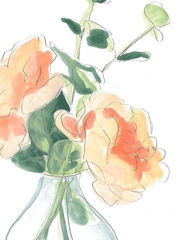 Soft Posy Sketch IV White Modern Wood Framed Art Print with Double Matting by Vess, June Erica