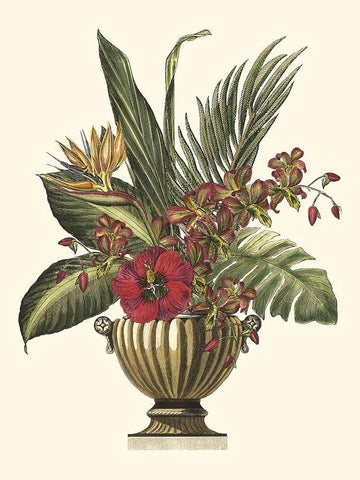 Tropical Foliage in Urn I White Modern Wood Framed Art Print with Double Matting by Vision Studio