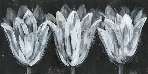 White Trio on Black I Black Ornate Wood Framed Art Print with Double Matting by Goldberger, Jennifer