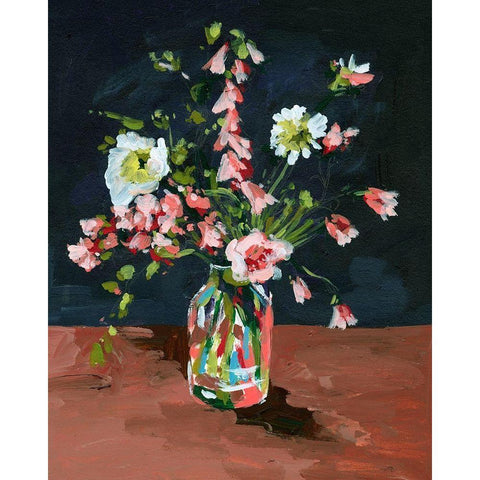 Bottle and Flowers I Black Modern Wood Framed Art Print with Double Matting by Wang, Melissa