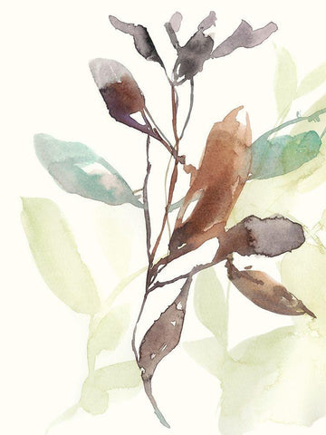 Rusty Sienna Leaves I White Modern Wood Framed Art Print with Double Matting by Goldberger, Jennifer