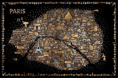 Glam Iconic Cities-Paris Black Ornate Wood Framed Art Print with Double Matting by Esquer, Rafael