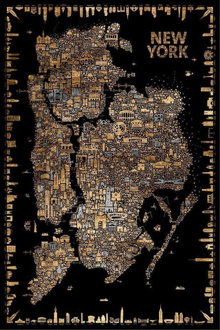 Glam Iconic Cities-New York White Modern Wood Framed Art Print with Double Matting by Esquer, Rafael