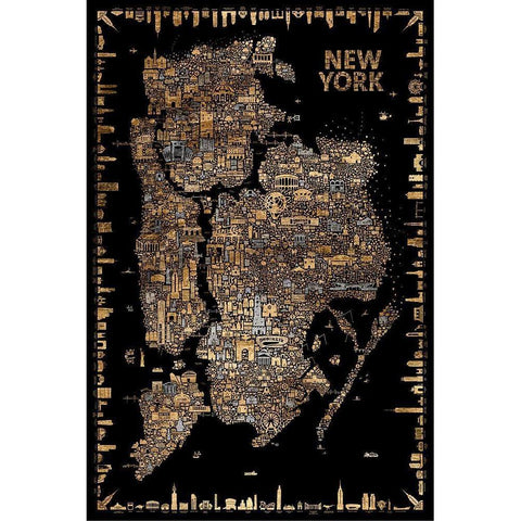 Glam Iconic Cities-New York Gold Ornate Wood Framed Art Print with Double Matting by Esquer, Rafael