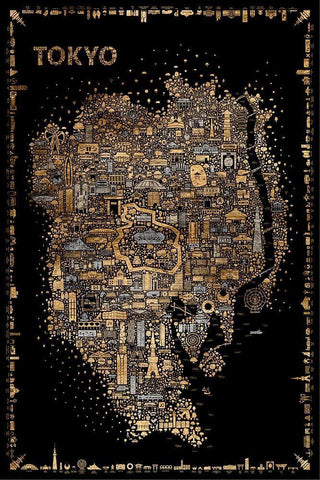 Glam Iconic Cities-Tokyo Black Ornate Wood Framed Art Print with Double Matting by Esquer, Rafael